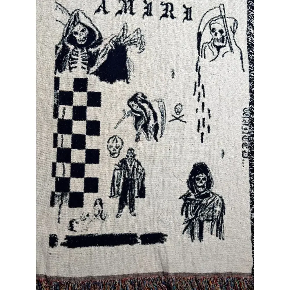 Gothic Woven Tapestry Throw Blanket Skull Grim Reaper Punk Art 80x60 Fringe